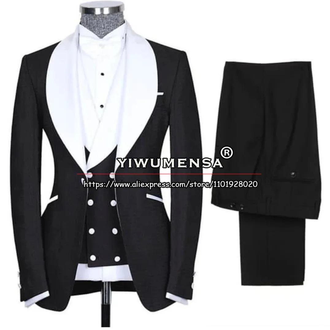 

Men's Wedding Tuxedo Tailore-Made 3 Pieces Formal Groom Wear White Peaked Lapel Blazer Vest Pants Man Business Office Prom Dress