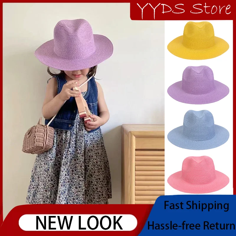 

Candy Color Parent-child Style Straw Hat Summertime Sun Protection Straw Hat Child Big Edge Jazz Caps Shade Sun Hats