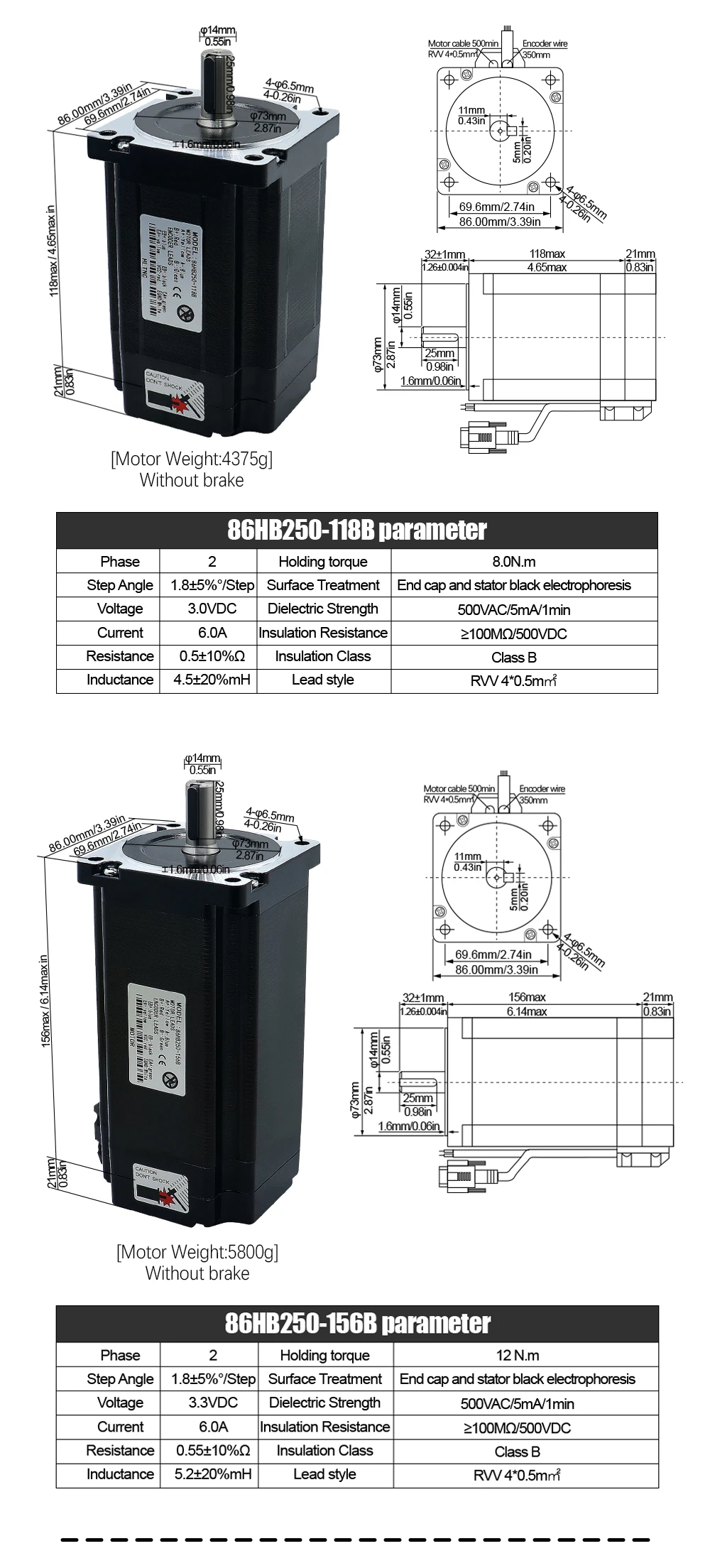 Description Picture 4 of itemSales Nema34 Close Loop Stepper Motor Kit 4.5 8.512Nm Powerful DC Engines +Driver HBS86H + AC 100-120V,200-240V Power Supply