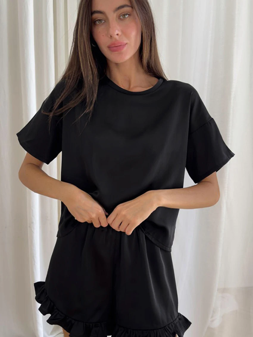 Marthaqiqi 2024 New Summer Ladies Pajamas Suit O-Neck Sleepwear Short Sleeve Nightgowns Shorts Causal Summer Home Clothes Women