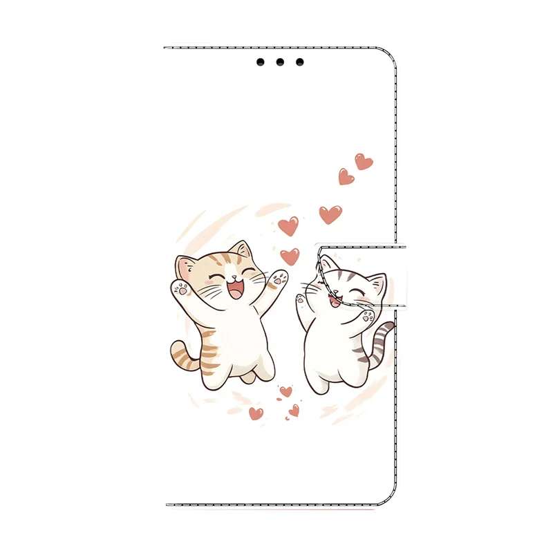 Cute Cat Paint Wallet Stand Phone Case - Etui with Cover