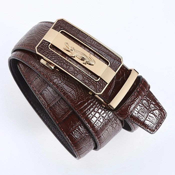 VOOTHOST Business Men's Belt Black Brown Casual Crocodile Pattern Leather Automatic Buckle Suit Pants Jeans Belt Waistband V0257_voghion.com