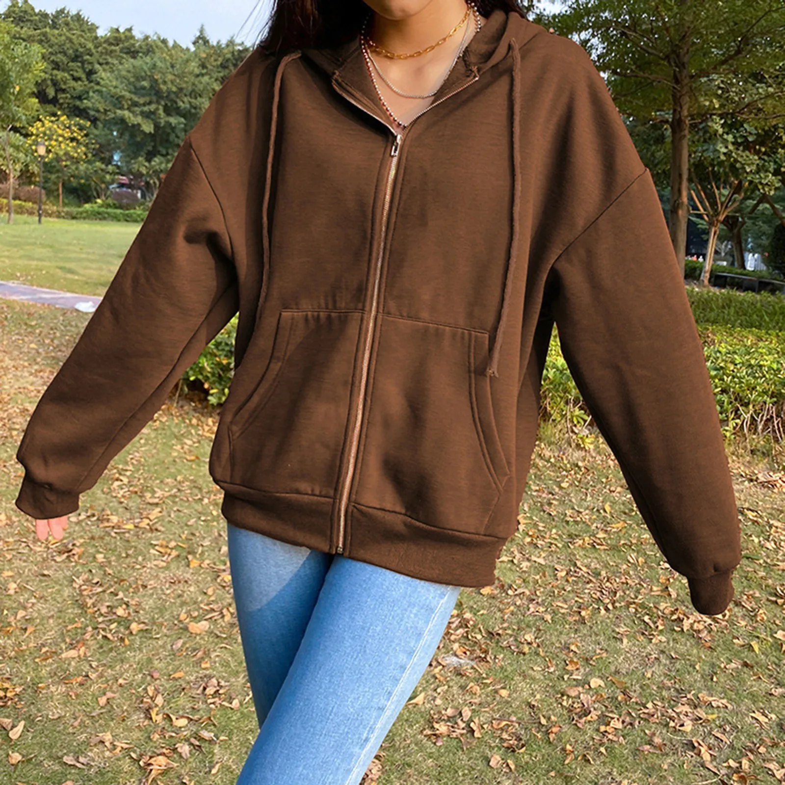 

Sweatshirt Hoodie Oversize Hooded Cardigan Long Sleeves Sweatshirts Solid Women Clothes Solid Zip Up Hoodies Autumn Women Tops