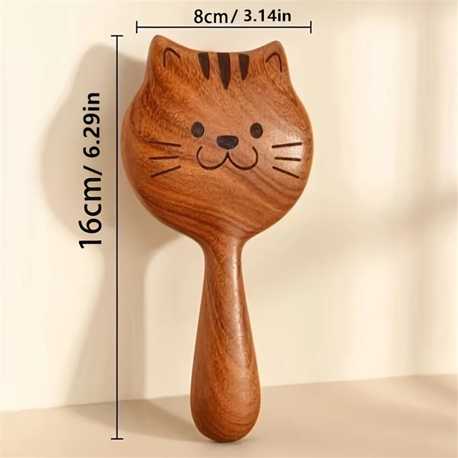 Charming Kitten Shape Solid Wood Massage Comb - Women's Air Cushion Scalp & Meridian Relief