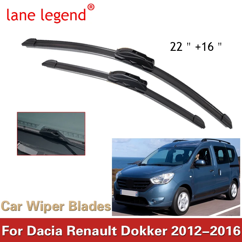 Car Wiper LHD Front Wiper Blades For Dacia Renault Dokker 2012 - 2016 Windshield Windscreen Window Car Rain Brushes 22+16