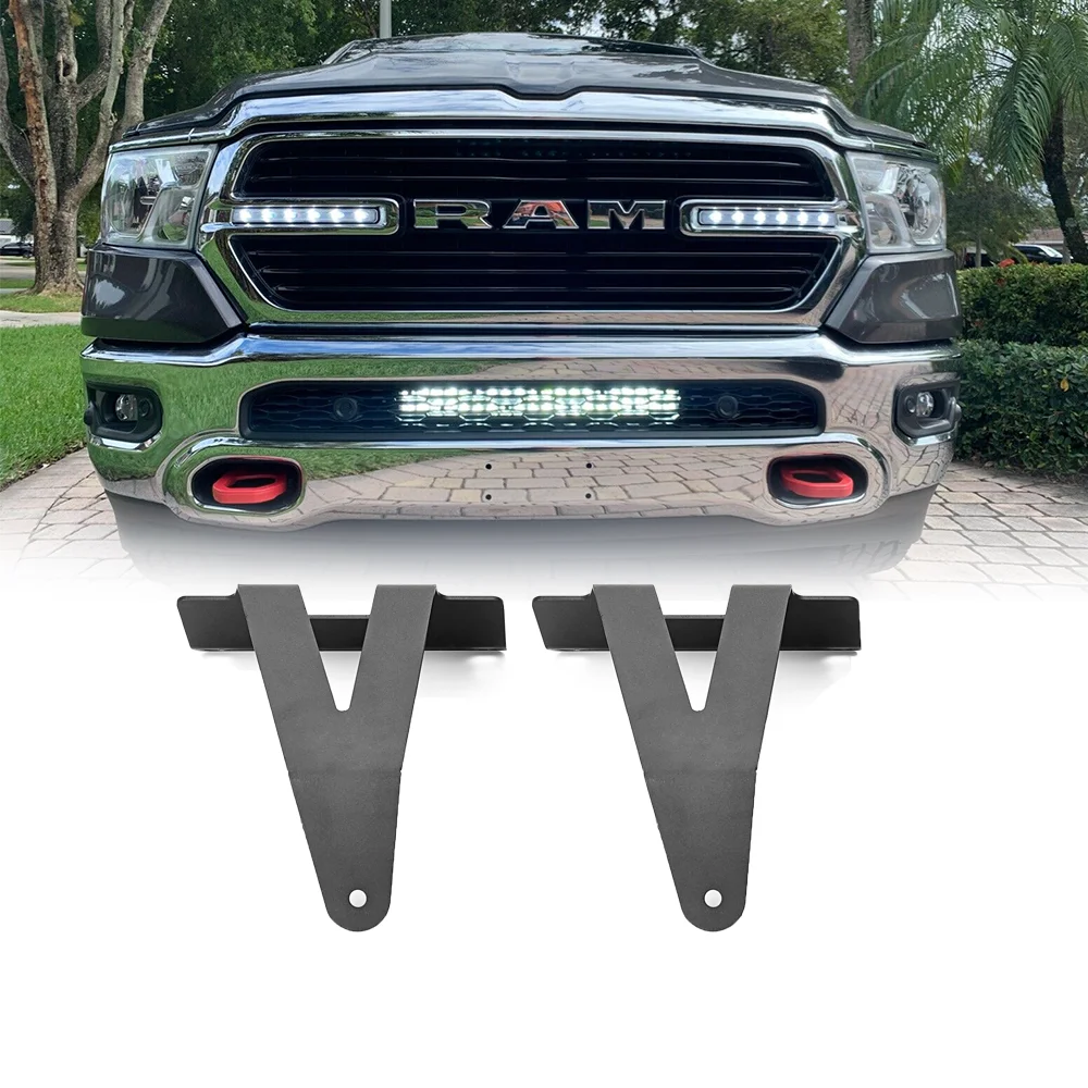 

Car Accessories Front Grille 20" LED Light Bar Hidden Bumper Bracket For Dodge RAM 1500 2WD 4WD 2019-2023 Heavy Duty Steel
