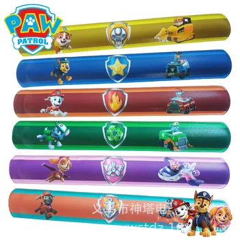 12pcs Paw Patrol Wrist Strap Cartoon Chase Skye Children Clap Ring Slap Bracelets Kids Snapping Rings Toy Children Birthday Gift