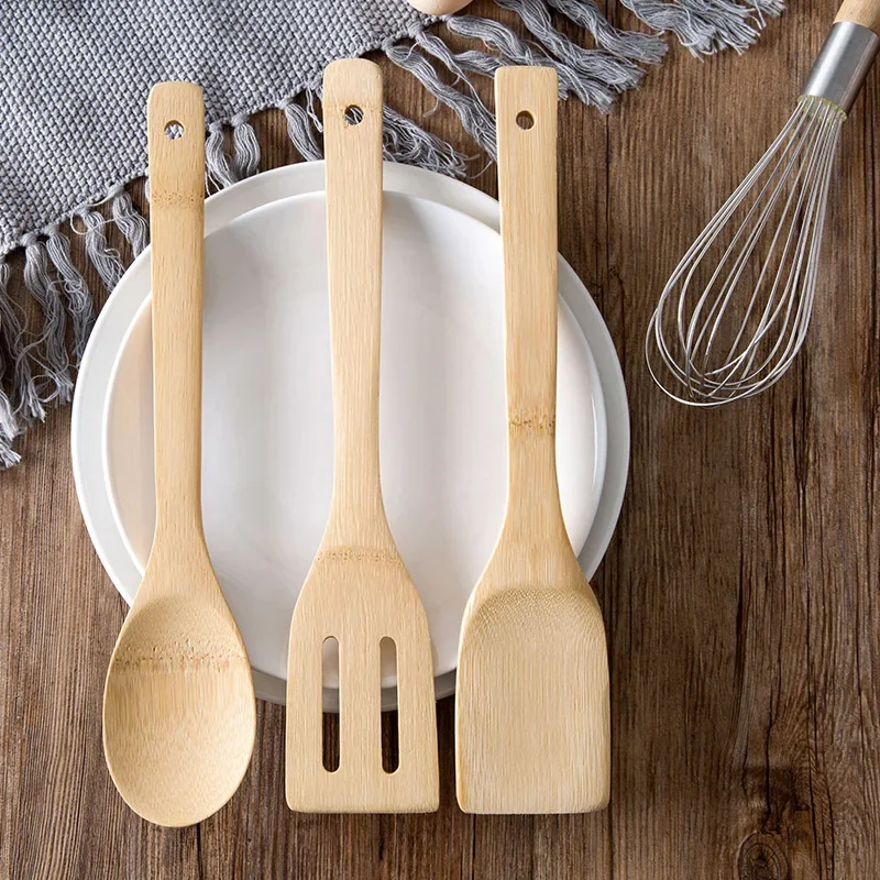Natural Bamboo Wood Kitchen Spatula Spoon Holder Cooking Utensils Wok Shovel Accessories