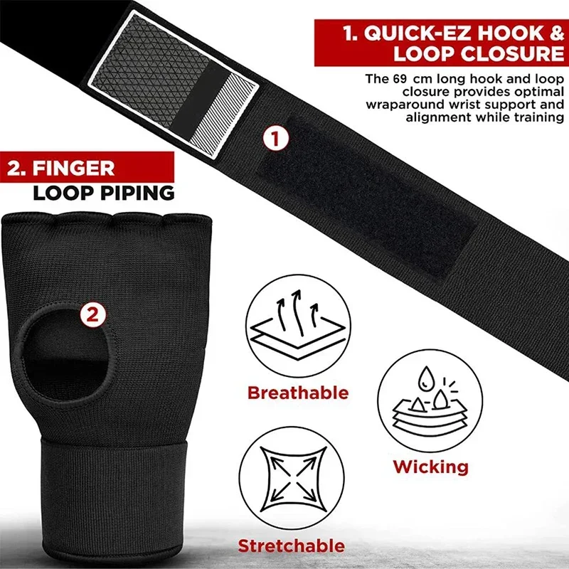 1 Pair Boxing Hand Wraps Inner Half Finger Gel Boxing Gloves With Long Wrist Strap for Men Women Karate Equipment Protective Ge