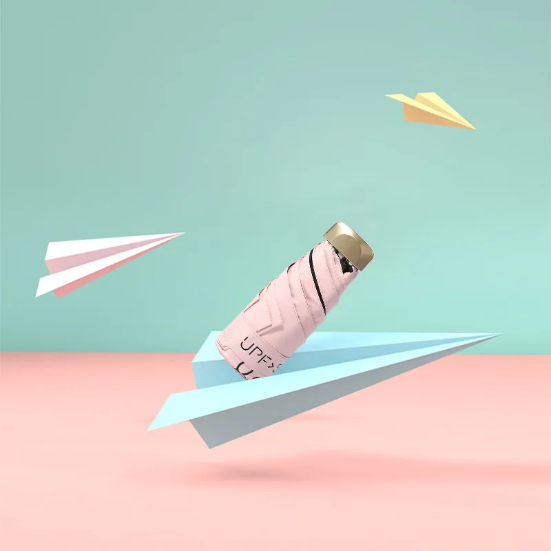 여성용 미니 5 단 접이식 우산, 자외선 차단 차양, 맑은 비 우산