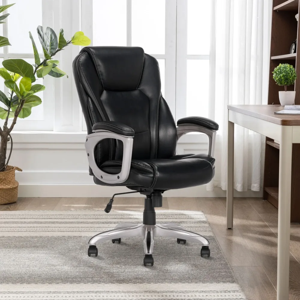 Heavy-Duty Bonded Leather Commercial Office Chair with Memory Foam, 350 Lb Capacity, Black，29