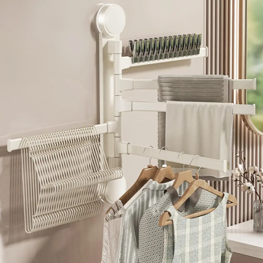 Rotating Towel Rack Multi-purpose Wall Mounted Towel Rack with 180-degree Rotation Extended Pole Quick Installation Suction Cup