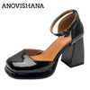 ANOVISHANA Brand Women Pumps Square Toe Block Heels 9cm Buckle Strap Big Size 45 46 Mary Janes Party Wedding Shoes 32 33 1