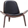 Leather shell recliner, Living room, Bedroom, Office, upholstered tripod side chair, Solid wood - Avalon (black) 2