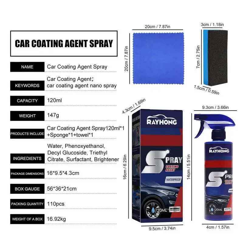 3 In 1 Quick Coating Spray Car Wash Ceramic Spray Waterless High Protection 120ml Car Shield Coating Car Paint Repair Wax Polish 6