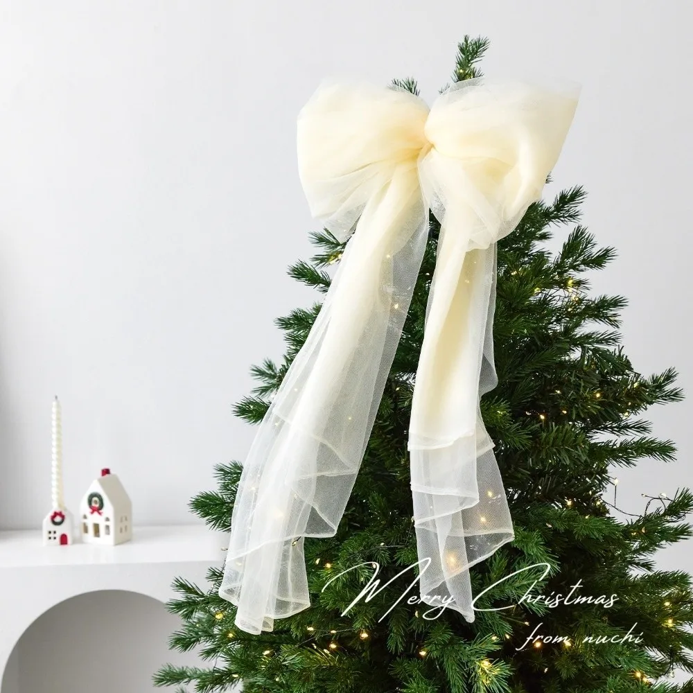 Mesh Red Christmas Bow Decoration Decorative Large Bow Knot Baubles Exquisite Xmas Trees Pendant Christmas Tree Topper