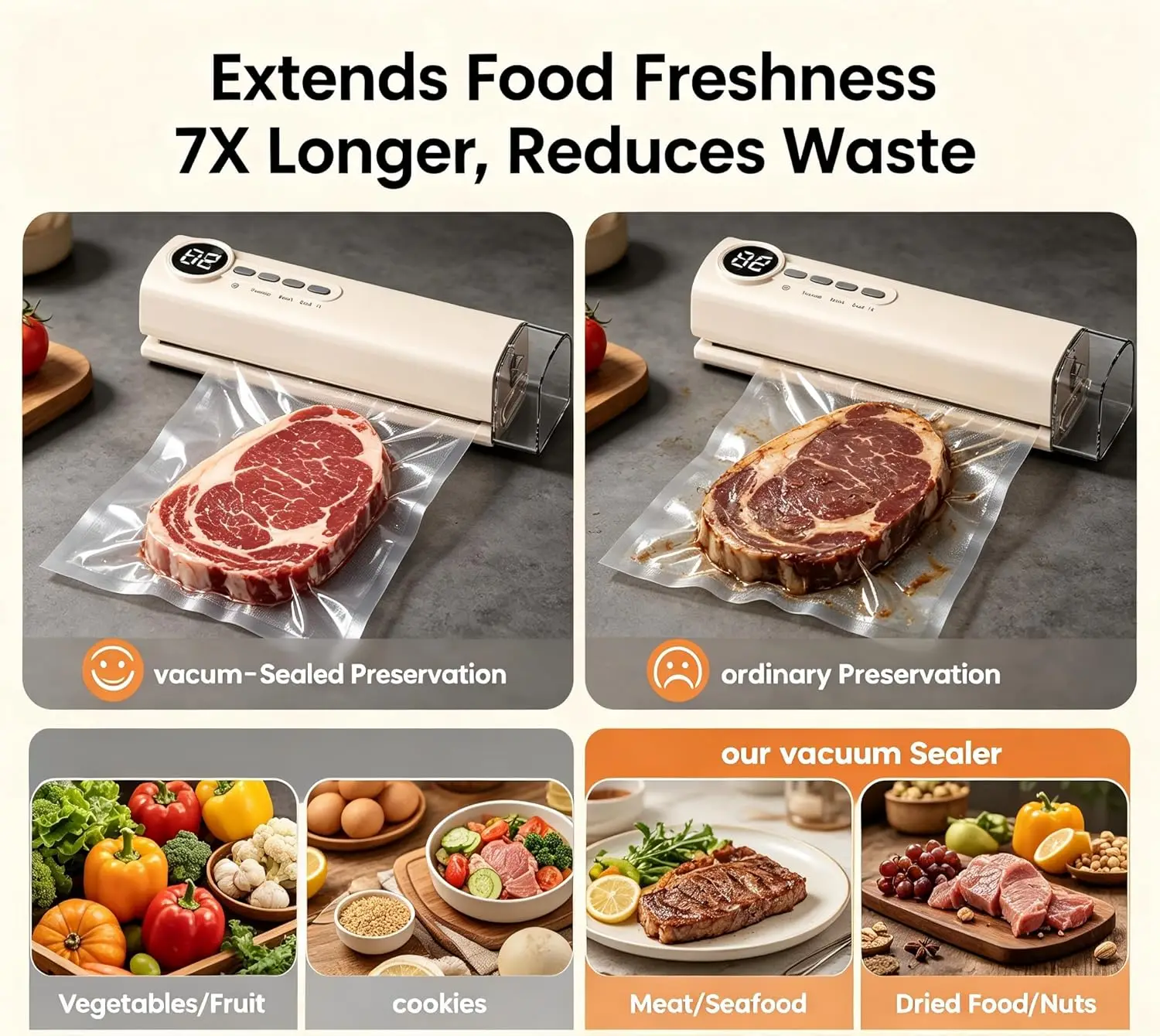 Electric Vacuum Sealer Machine Automatic Dry & Moist Food Saver 3in Seal Strip for Meat Fruit Snacks Kitchen Gadgets 2