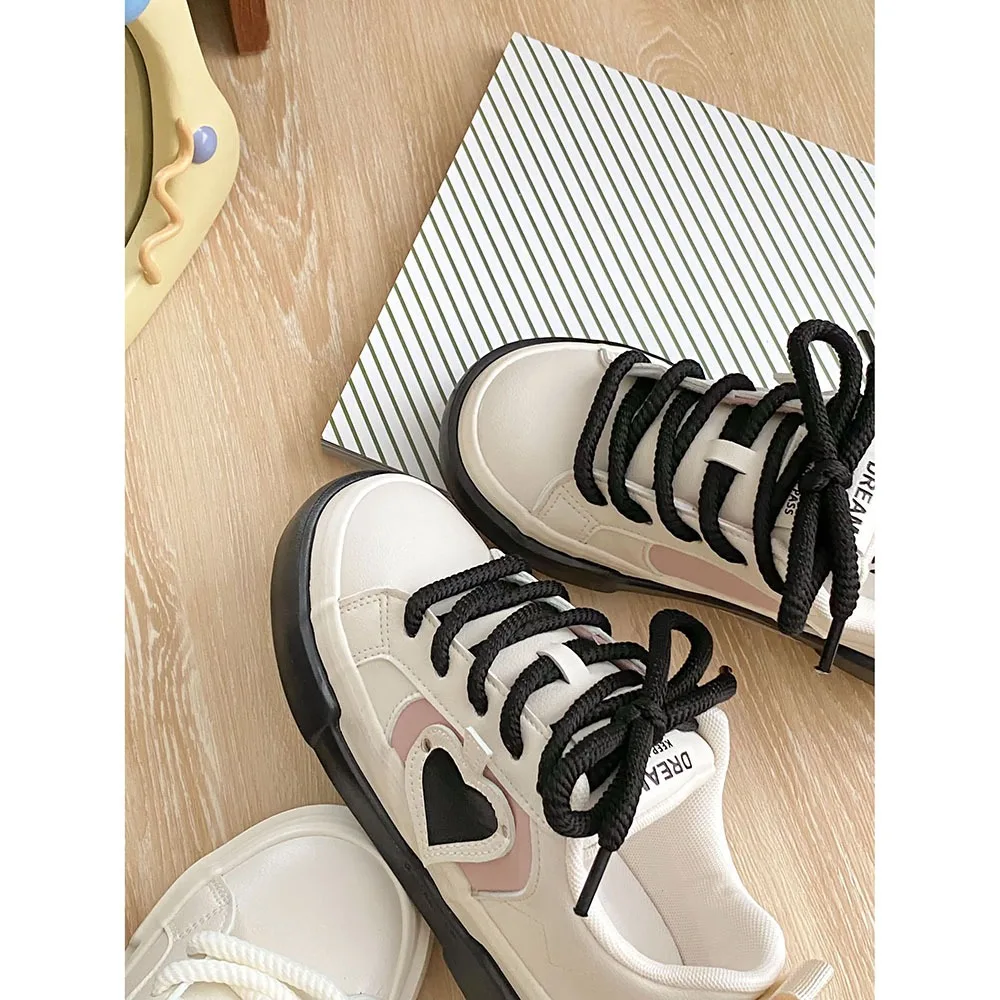 2024 Spring Lace-up Women Casual Shoes Instagram Trendy Design Leather Top Board Shoes Thick Sole Flat Bottom Women Shoes 24-175