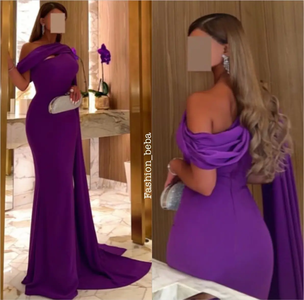 

POMUSE Cape Sleeves Purple Prom Dresses One-Shoulder Vintage Pleated Backless Party Evening Dress robe de soirée de mariage