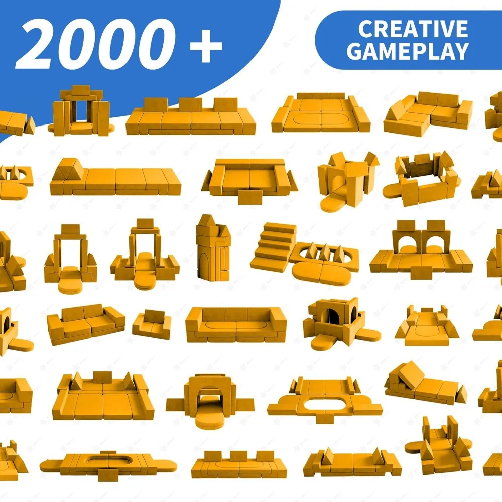 Modular Kids Play Couch, 13PCS Modular Couch for 4 , Kids Couch for Playroom, Modular Kids for Boys and Girls (Yellow) 5