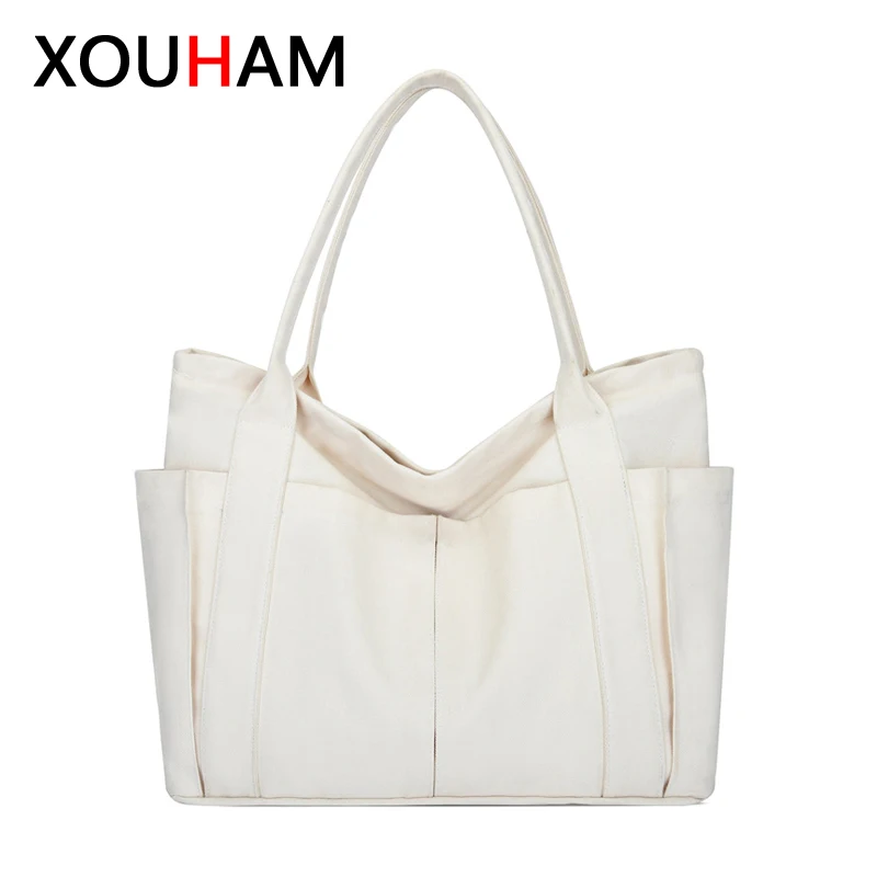 

XOUHAM Women Large Capacity Canvas Shoulder Bag Casual Top-Handle Bags Daily Use Handbag Lady Female Shopping Totes Travel Purse