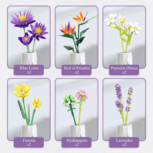 Bouquet of Blue Lotus Building Sets - 891 Piecse Artificial Flowers Kit for Adults, Home Decor, Mother's Day, Valentine's Day 3