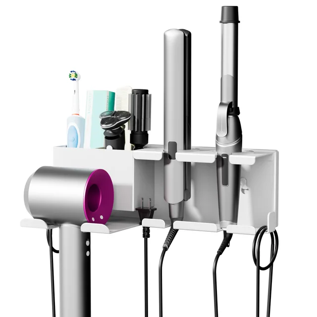 ที่วางไดร์เป่าผมติดผนัง ประหยัดพื้นที่ สำหรับจัดเก็บไดร์เป่าผมและเครื่องหนีบผมในห้องน้ำ 1