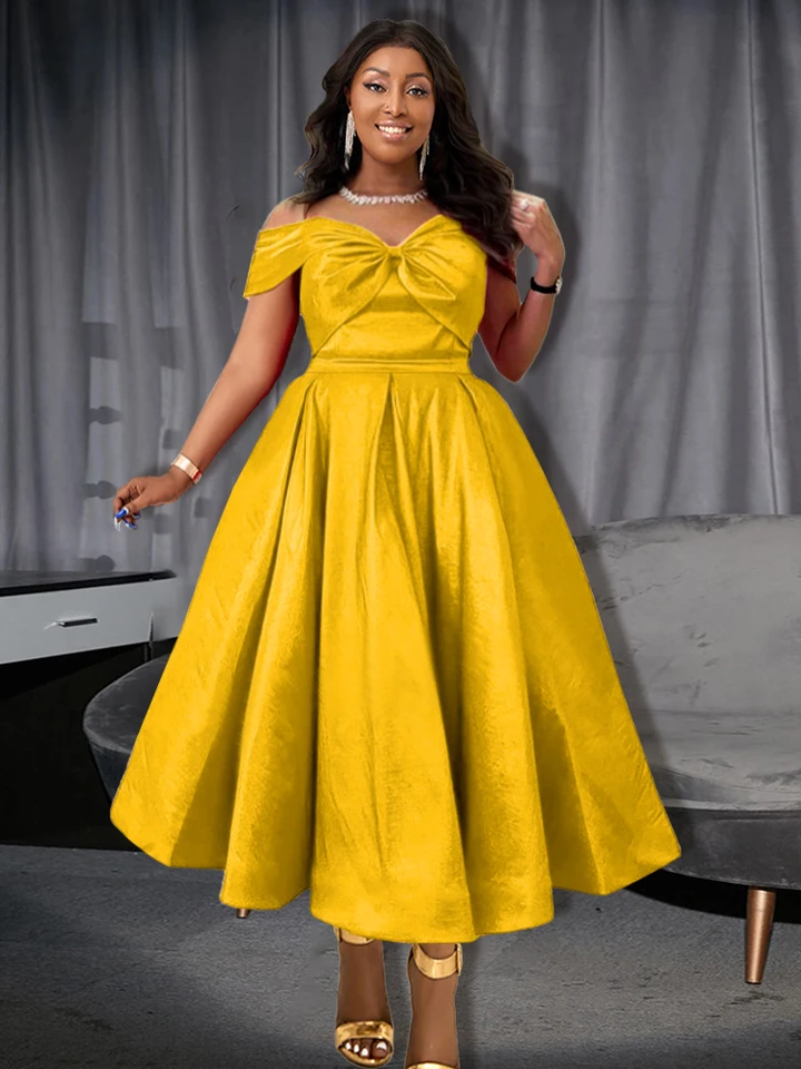 Plus Size Prom Dresses With Sleeves Yellow Mermaid Elegant Long Formal  Bridesmaid Dresses, Wedding Guest D
