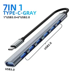 7 - Port High - Speed USB Hub Splitter with USB 3.0 and Type C Connectivity (7Port Type C Gray)