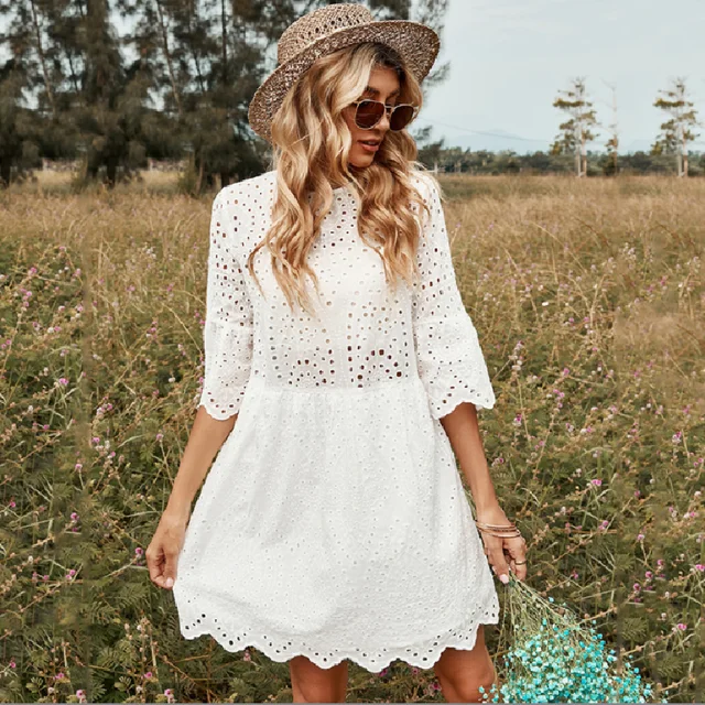 White Boho Mini Dress With Embroideries 1