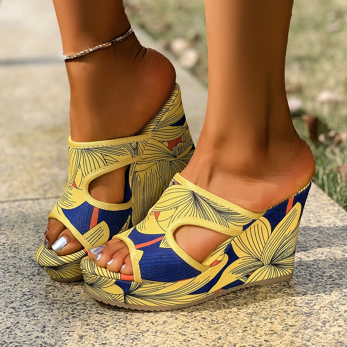 Women Platform Sandals Peep Toe Fashion Plus Size Casual Slippers Women Summer Printing Wedges Sandals Outdoor Luxury Shoes