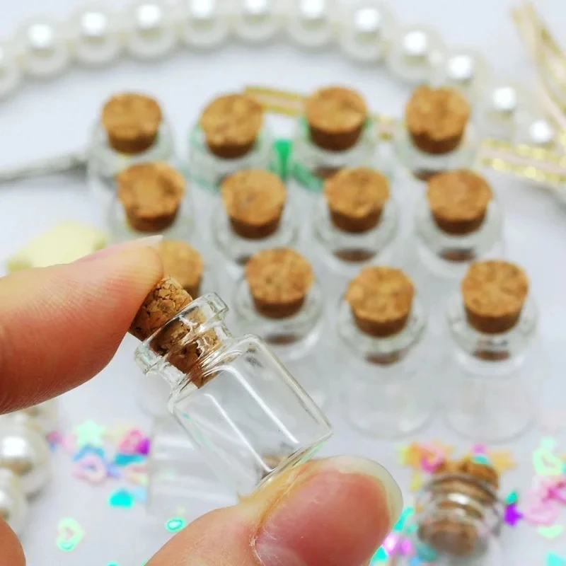 50/10Pcs Mini Clear Glass Bottles with Wood Cork Stopper Message Bottles Empty Spice Tiny Jars Wishing Drifting Bottle DIY Gift 2