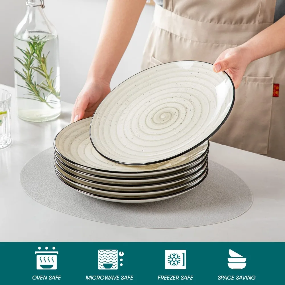 Dinner Plates Set of 6, 10.5 Inch Dish Set, Ceramic Plates, Microwave & Dishwasher Safe