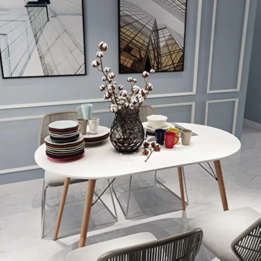 47.2" Modern White Kitchen Dinner Table White Simple Table for Home Office Kitchen Living Room Bistro Cafe, Coffee Table 2