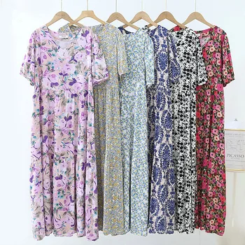 Camicie da notte in cotone stampato vintage Camicie da notte da donna oversize a maniche corte estive Abito da donna Camicia da notte da indossare per la casa 1