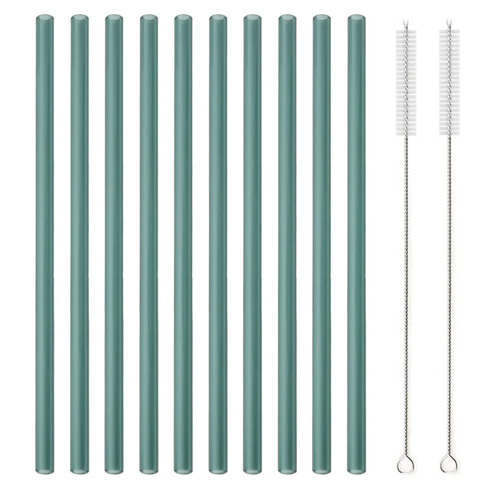 Set of 10 Reusable Glass Straws with Cleaning Brush - 8 Long
