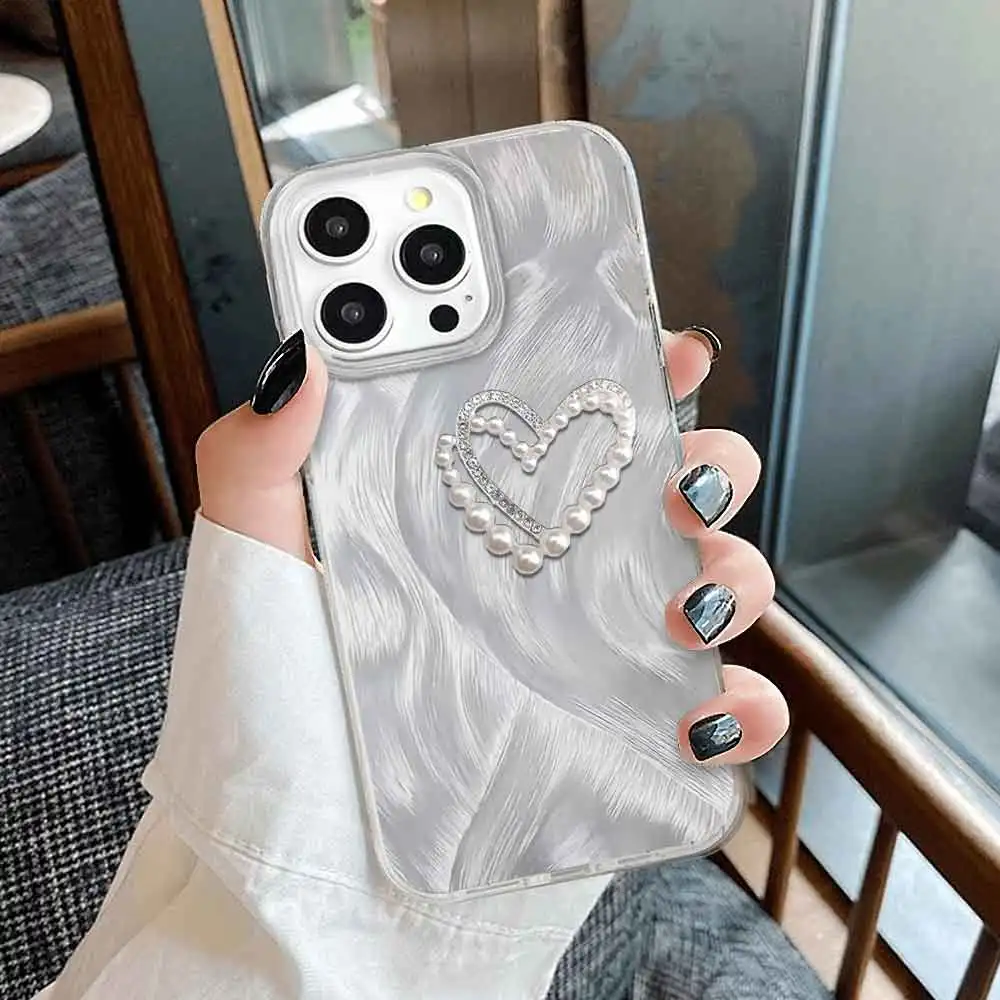 Funda de teléfono de lujo 3d corazón y perlas para tecno spark camon_voghion.com
