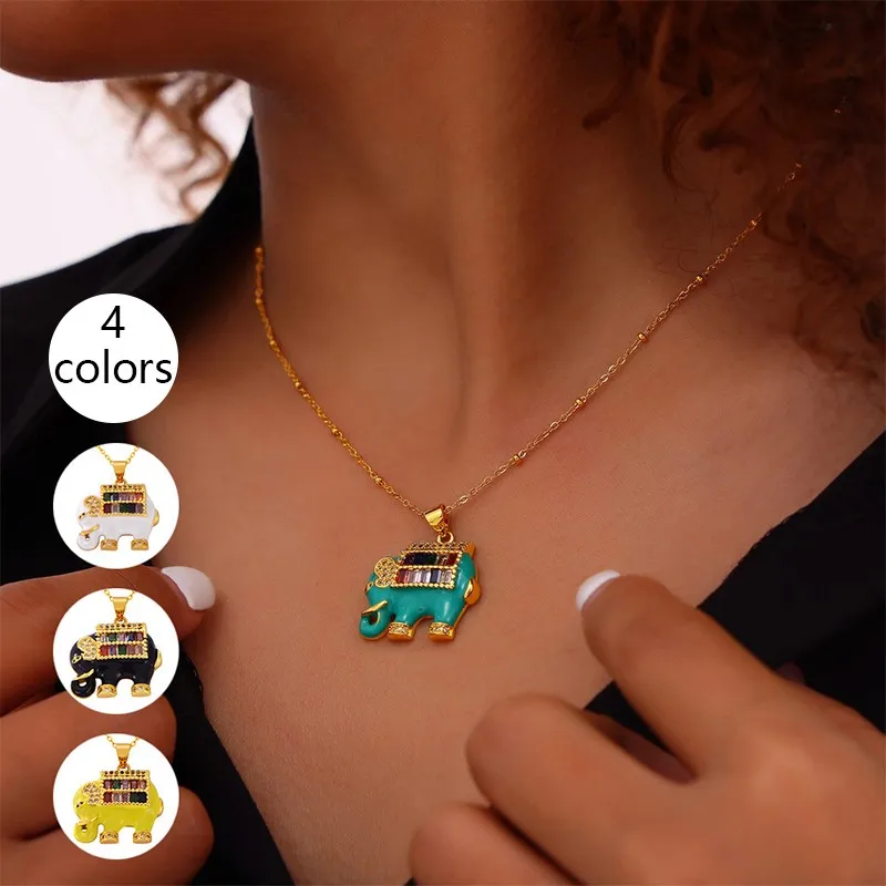 

Multi Color Elephant Pendant Necklaces For Women Stainless Steel 18K Gold Plated Waterproof Women's Necklace Girls Neck Chain