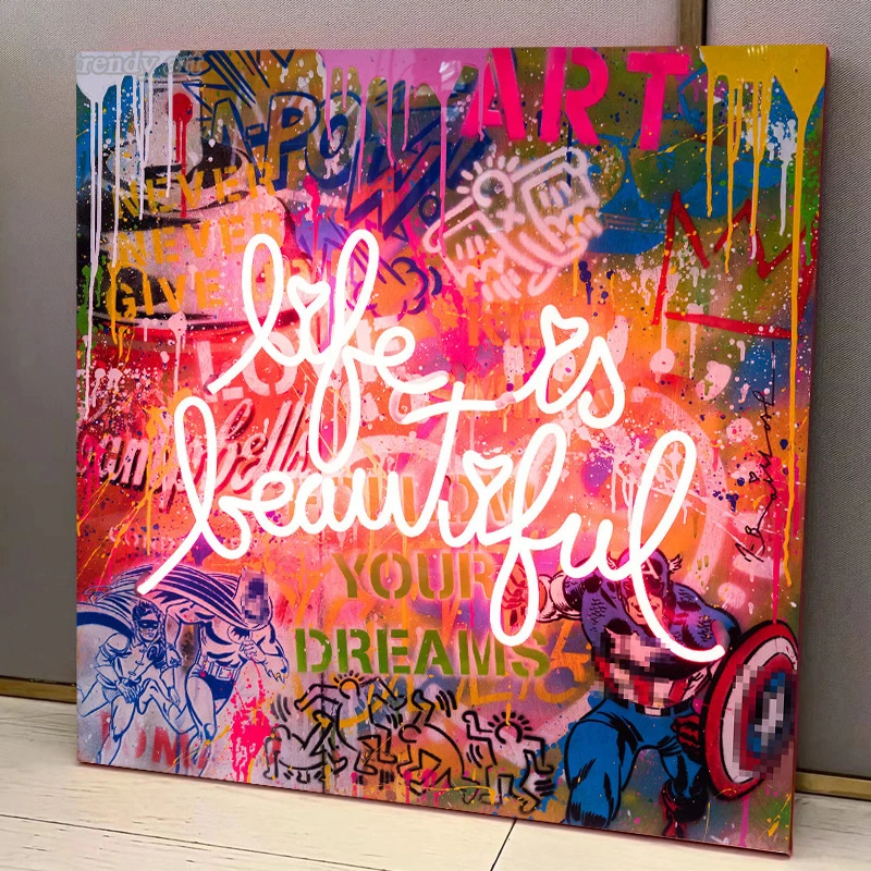 Banksy Artwork Ballon Girl and Thrower Graffiti Canvas Painting, Life