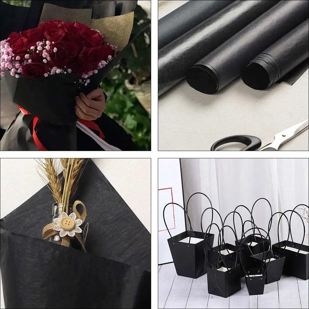 1Pcs 블랙 크래프트 종이 롤 꽃 꽃다발에 대한 장식 선물 포장지 DIY 포장 홈 인테리어 공예