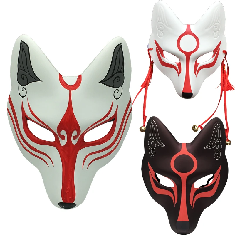 Big Kitsune Fox Mask For Christmas Masquerade Party, Full Face Cover Kabuki Pu Masks For Costume