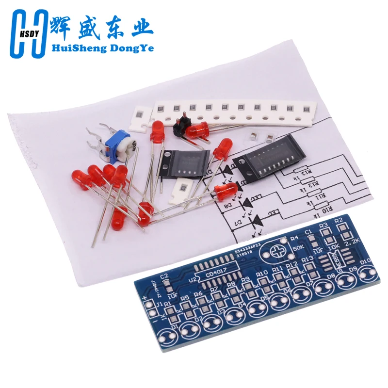 Electronics Learning Kit: Flowing LED Light Module with NE555 & CD4017