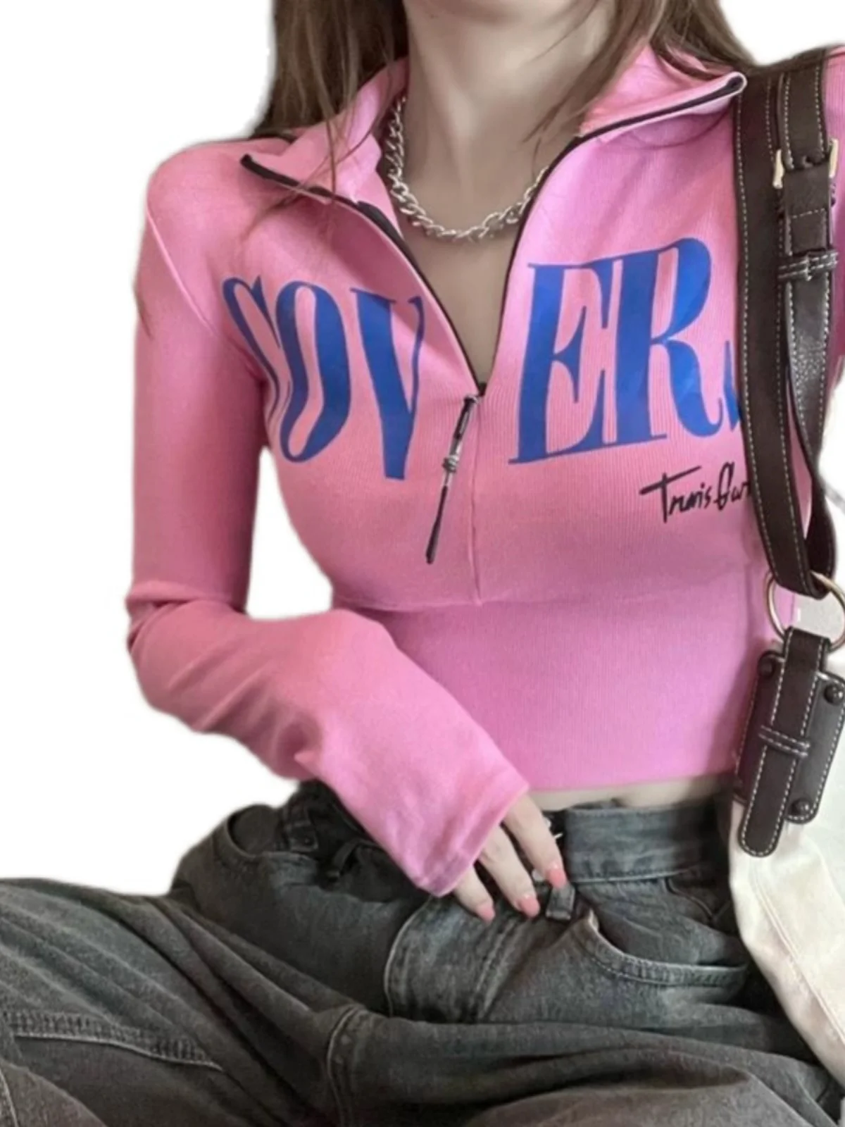 Spicy Girl Slim Fit Long Sve  Ne T-irt Women's Faion Design Sensual ort Sle Korean Version Commute Sle