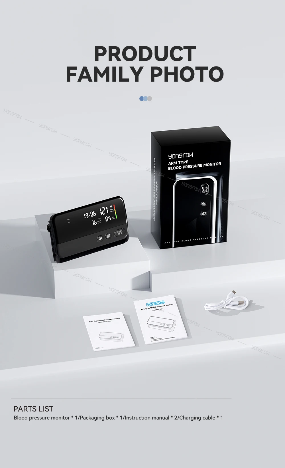 Yongrow Upper Arm Blood Pressure Monitor Heart Rate Digital LED Display Rechargeable Tonometer Portable Large Screen App Link 17 S6efa3bd6a5af4476927fa88f4a0348fef