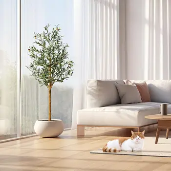 1Pc/2Pcs Artificial Olive Tree 4ft / 5ft / 6ft, Large Artificial Plants Fake Plastic Plants in Pot for Home Bedroom Decor 1