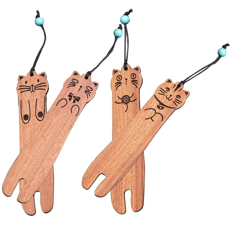 

4 Pcs Bookmarks Wooden Bulk for Adults Books Cat Lovers Small Cartoon Delicate Reading Page Marker Markers