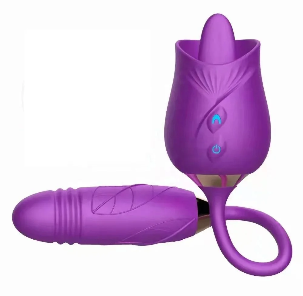 Rose-Licking Vibrator Nipple Clitoral Stimulator Massager Thrusting Dildo 2 in 1 Sex Toy For Women
