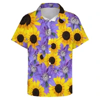 3D Printed Sunflower Plant Blouses Purple Flower Graphic Beach Shirts For Men Clothes Vacation Y2k Short Sleeve Boy Button Tops 1