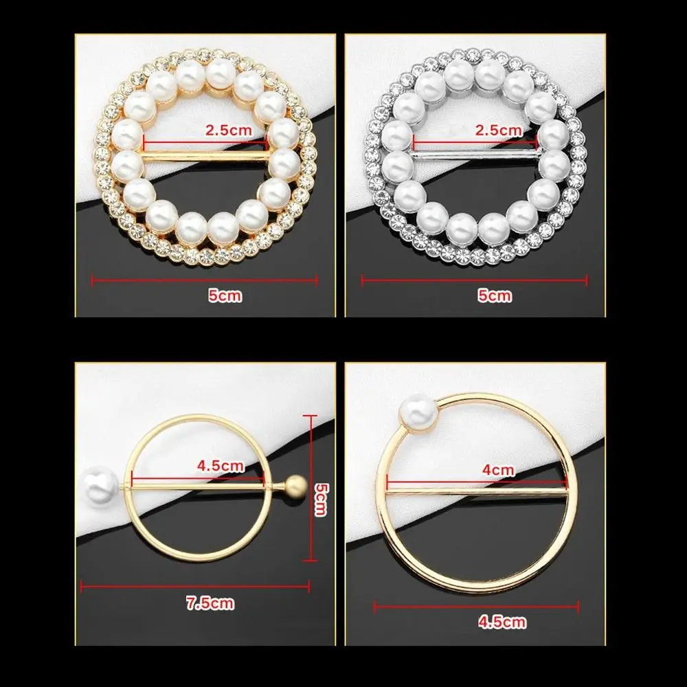New Fashion Corner Hem Waist Knotted Brooches Crystal Pearl Metal Hijab Scarf Ring Button Shirt T-shirt Fixed Buckle Accessories