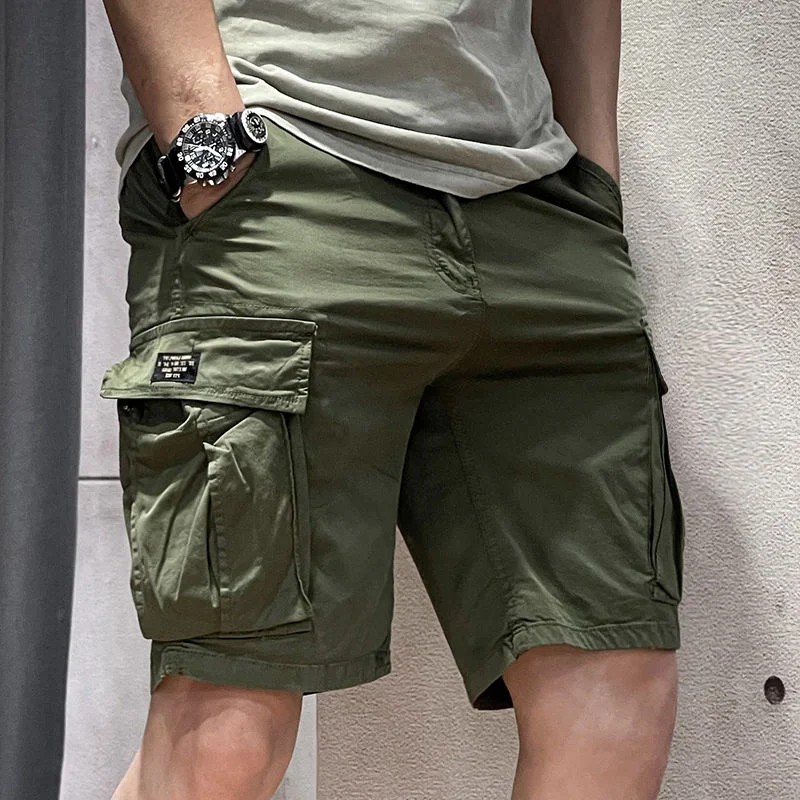 Half Men's Cargo Shorts Solid with Draw String Khaki Male Bermuda Short Pants Summer Free Shipping Baggy Elastic Waist Homme Y2k